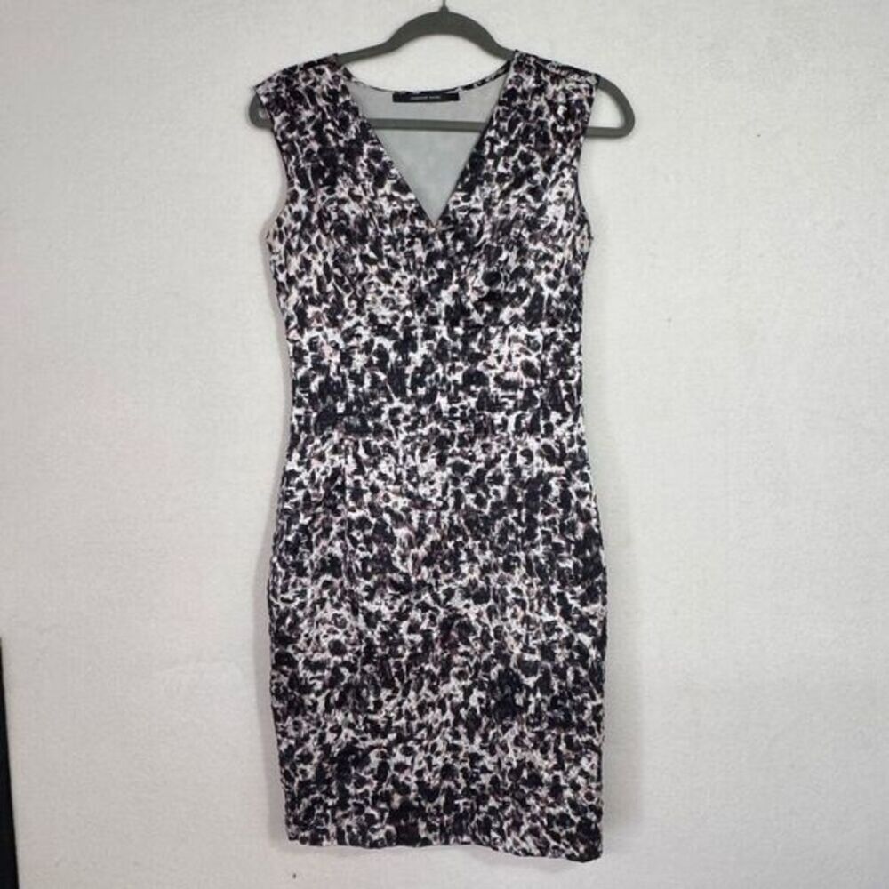 Andrew Marc Silk Linen blend textured pencil dress animal print‎ sz small